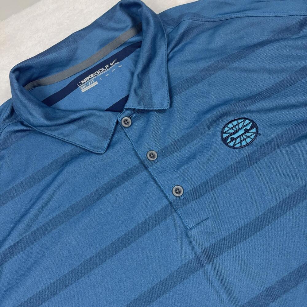 Nike Golf Shirt Mens 3XL Blue Dri-Fit Polo NASCAR Striped Charlotte Motor